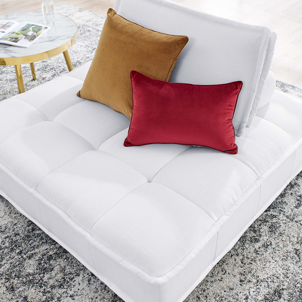 47 Inch Polyester Fabric Tufted Armless Chair