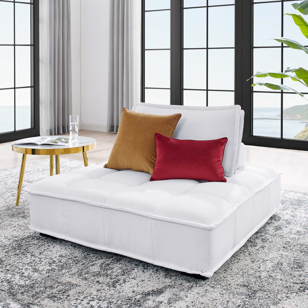 47 Inch Polyester Fabric Tufted Armless Chair