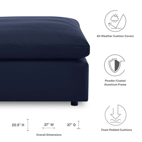 37" Navy Overstuffed Outdoor Patio Ottoman