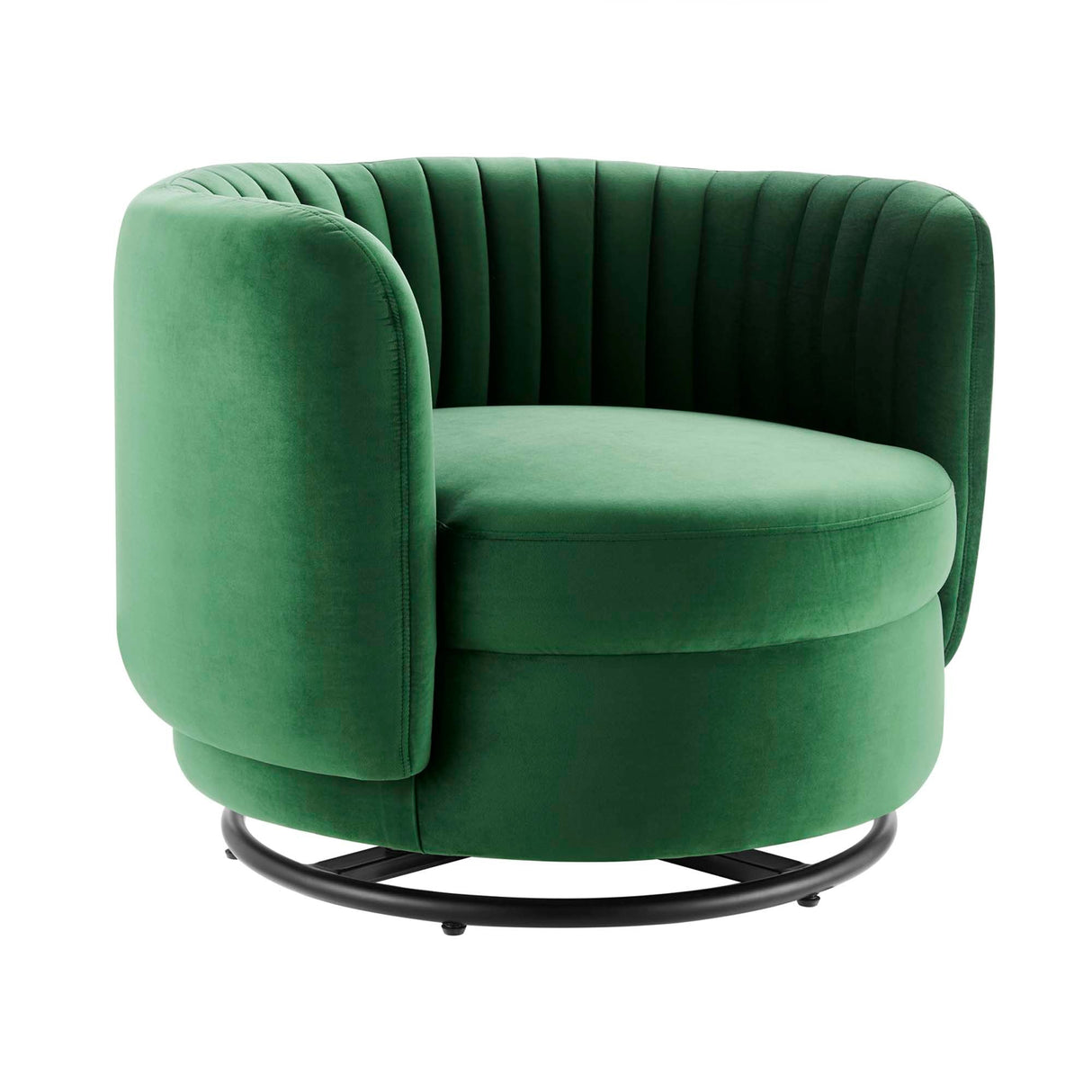 34 Inch Vertical Channel Tufted Performance Velvet Swivel Accent Chair with Black Metal Base