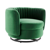 34 Inch Vertical Channel Tufted Performance Velvet Swivel Accent Chair with Black Metal Base
