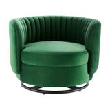 34 Inch Vertical Channel Tufted Performance Velvet Swivel Accent Chair with Black Metal Base