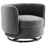 34 Inch Vertical Channel Tufted Performance Velvet Swivel Accent Chair with Black Metal Base