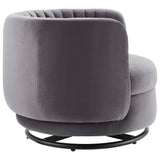 34 Inch Vertical Channel Tufted Performance Velvet Swivel Accent Chair with Black Metal Base