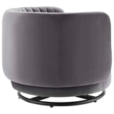 34 Inch Vertical Channel Tufted Performance Velvet Swivel Accent Chair with Black Metal Base