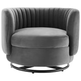 34 Inch Vertical Channel Tufted Performance Velvet Swivel Accent Chair with Black Metal Base