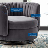 34 Inch Vertical Channel Tufted Performance Velvet Swivel Accent Chair with Black Metal Base