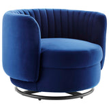 34 Inch Vertical Channel Tufted Performance Velvet Swivel Accent Chair with Black Metal Base