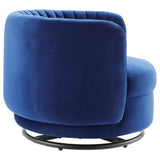 34 Inch Vertical Channel Tufted Performance Velvet Swivel Accent Chair with Black Metal Base