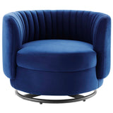 34 Inch Vertical Channel Tufted Performance Velvet Swivel Accent Chair with Black Metal Base