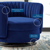 34 Inch Vertical Channel Tufted Performance Velvet Swivel Accent Chair with Black Metal Base