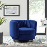 34 Inch Vertical Channel Tufted Performance Velvet Swivel Accent Chair with Black Metal Base