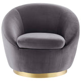 32 Inch Buttercup Performance Velvet Swivel Accent Chair with Gold Metal Base
