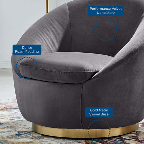 32 Inch Buttercup Performance Velvet Swivel Accent Chair with Gold Metal Base