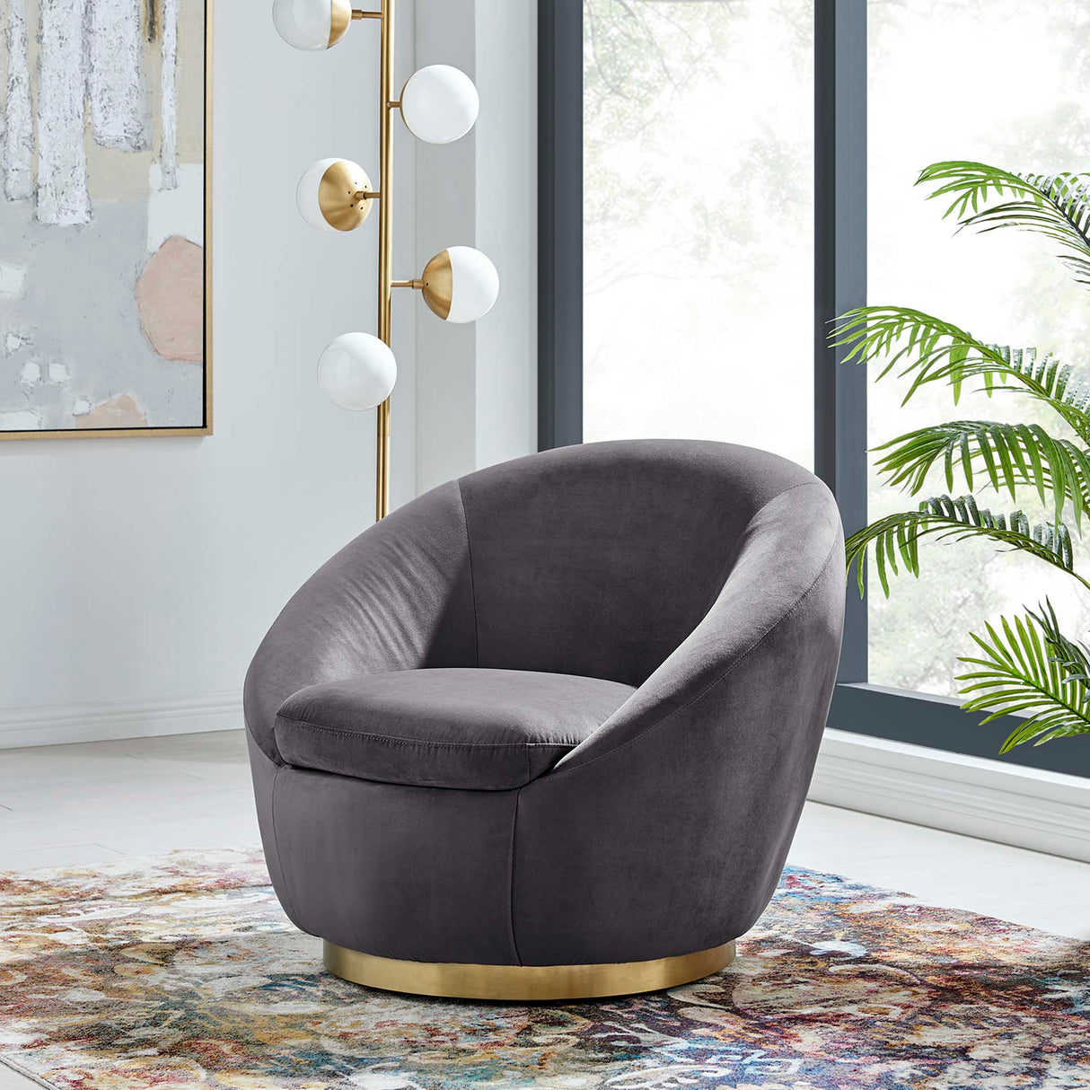 32 Inch Buttercup Performance Velvet Swivel Accent Chair with Gold Metal Base