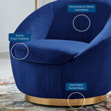 32 Inch Buttercup Performance Velvet Swivel Accent Chair with Gold Metal Base