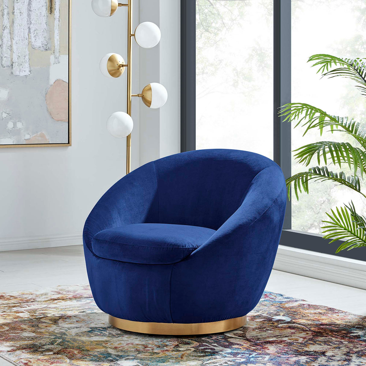 32 Inch Buttercup Performance Velvet Swivel Accent Chair with Gold Metal Base