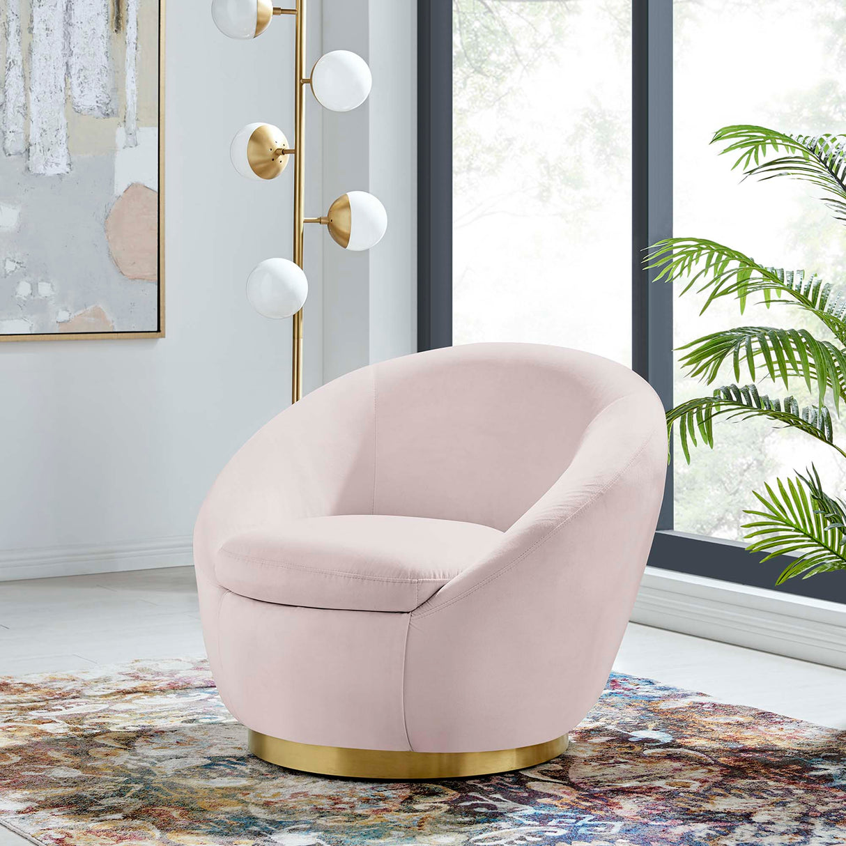 32 Inch Buttercup Performance Velvet Swivel Accent Chair with Gold Metal Base