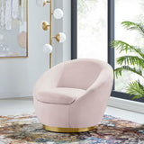 32 Inch Buttercup Performance Velvet Swivel Accent Chair with Gold Metal Base