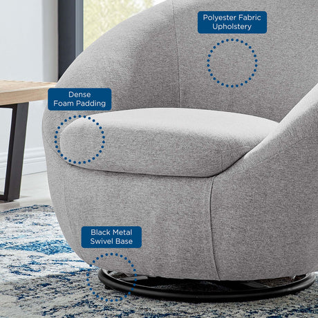 32 Inch Upholstered Fabric Swivel Accent Chair with Black Metal Base