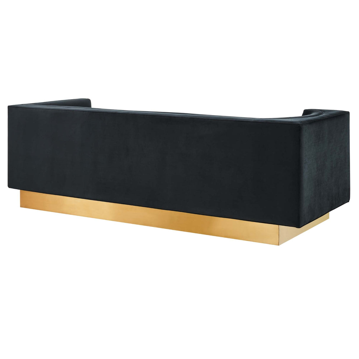 Asymmetrical Performance Velvet Sofa with Gold Inset Rim