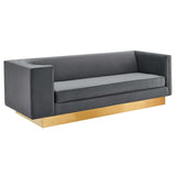 Asymmetrical Performance Velvet Sofa with Gold Inset Rim