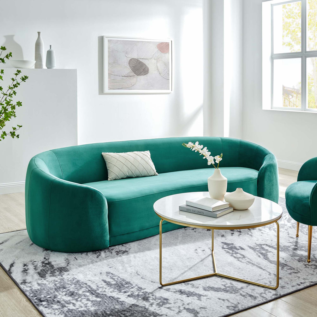 Low-Profile Performance Velvet Sofa in Teal