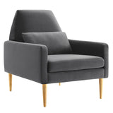 29 Inch Performance Velvet Armchair with Gold Stainless Steel Legs