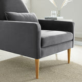 29 Inch Performance Velvet Armchair with Gold Stainless Steel Legs