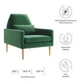 29 Inch Performance Velvet Armchair with Gold Stainless Steel Legs