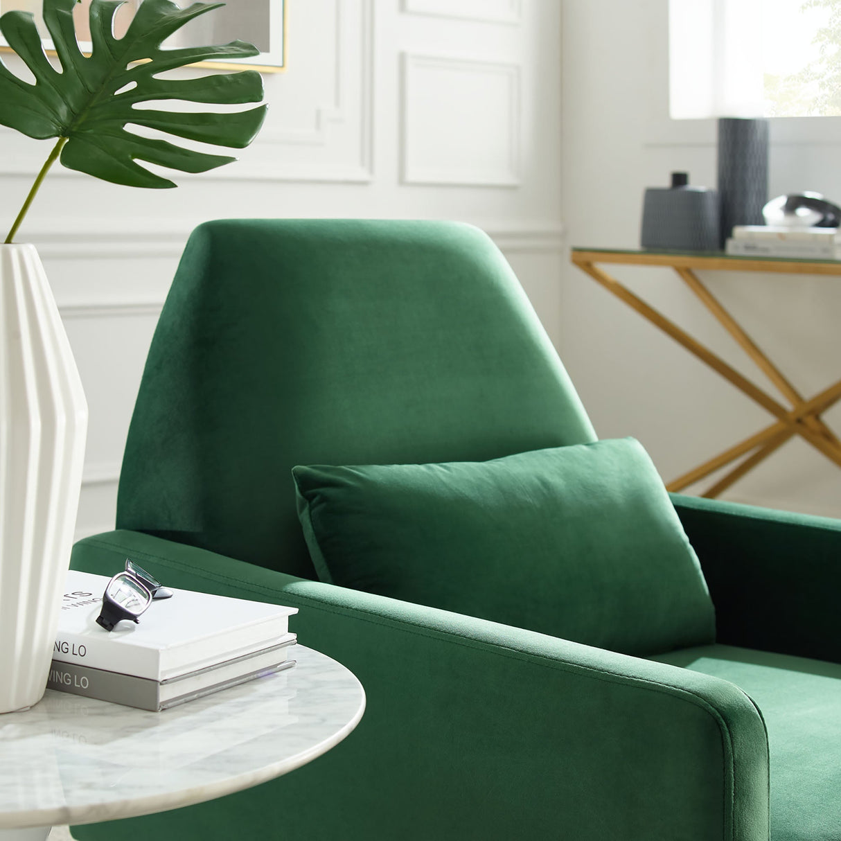 29 Inch Performance Velvet Armchair with Gold Stainless Steel Legs