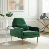 29 Inch Performance Velvet Armchair with Gold Stainless Steel Legs