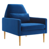29 Inch Performance Velvet Armchair with Gold Stainless Steel Legs