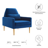29 Inch Performance Velvet Armchair with Gold Stainless Steel Legs