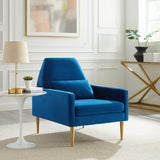 29 Inch Performance Velvet Armchair with Gold Stainless Steel Legs