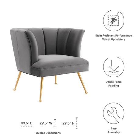 30 Inch Channel Tufted Performance Velvet Armchair with Gold Legs