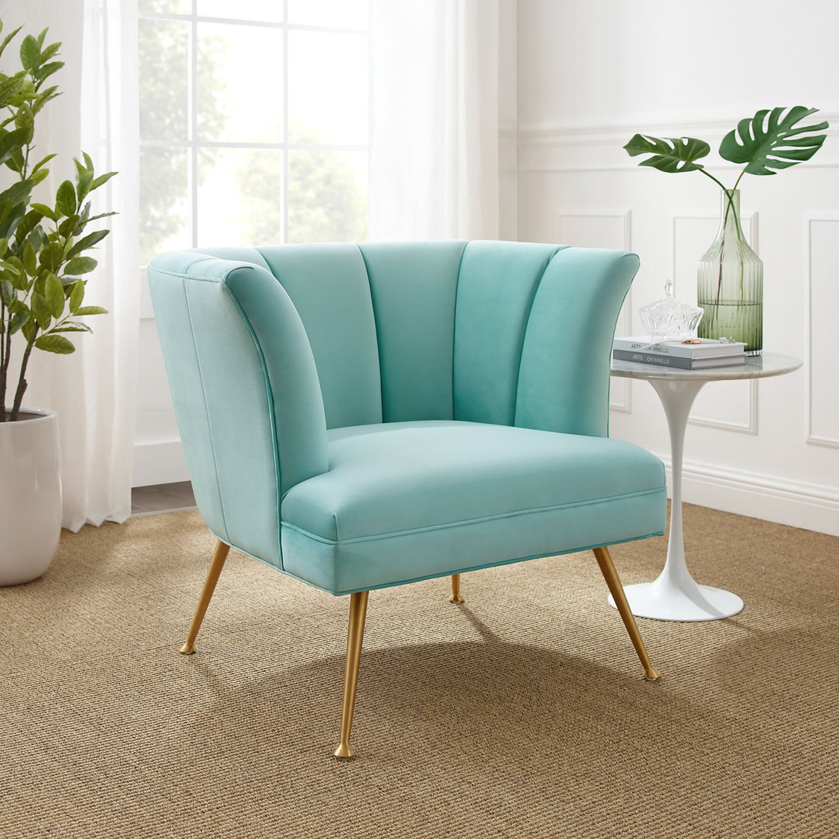 30 Inch Channel Tufted Performance Velvet Armchair with Gold Legs
