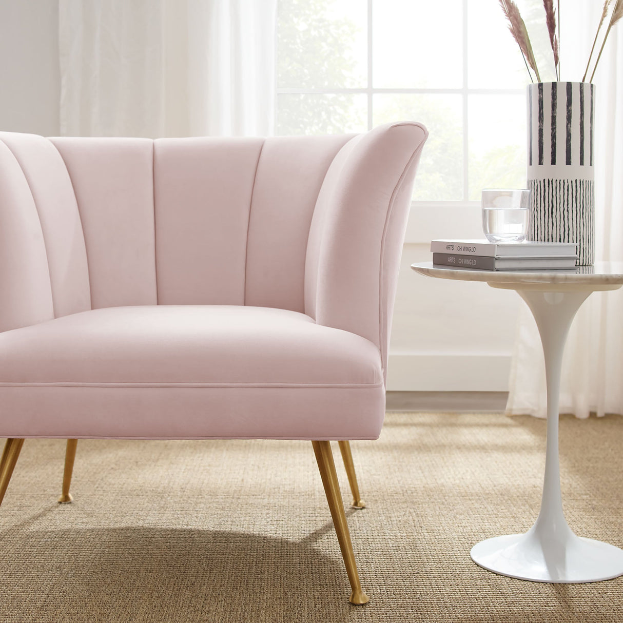 30 Inch Channel Tufted Performance Velvet Armchair with Gold Legs