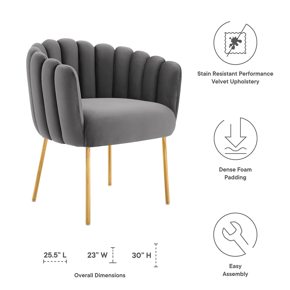 23 Inch Channel Tufted Performance Velvet Armchair