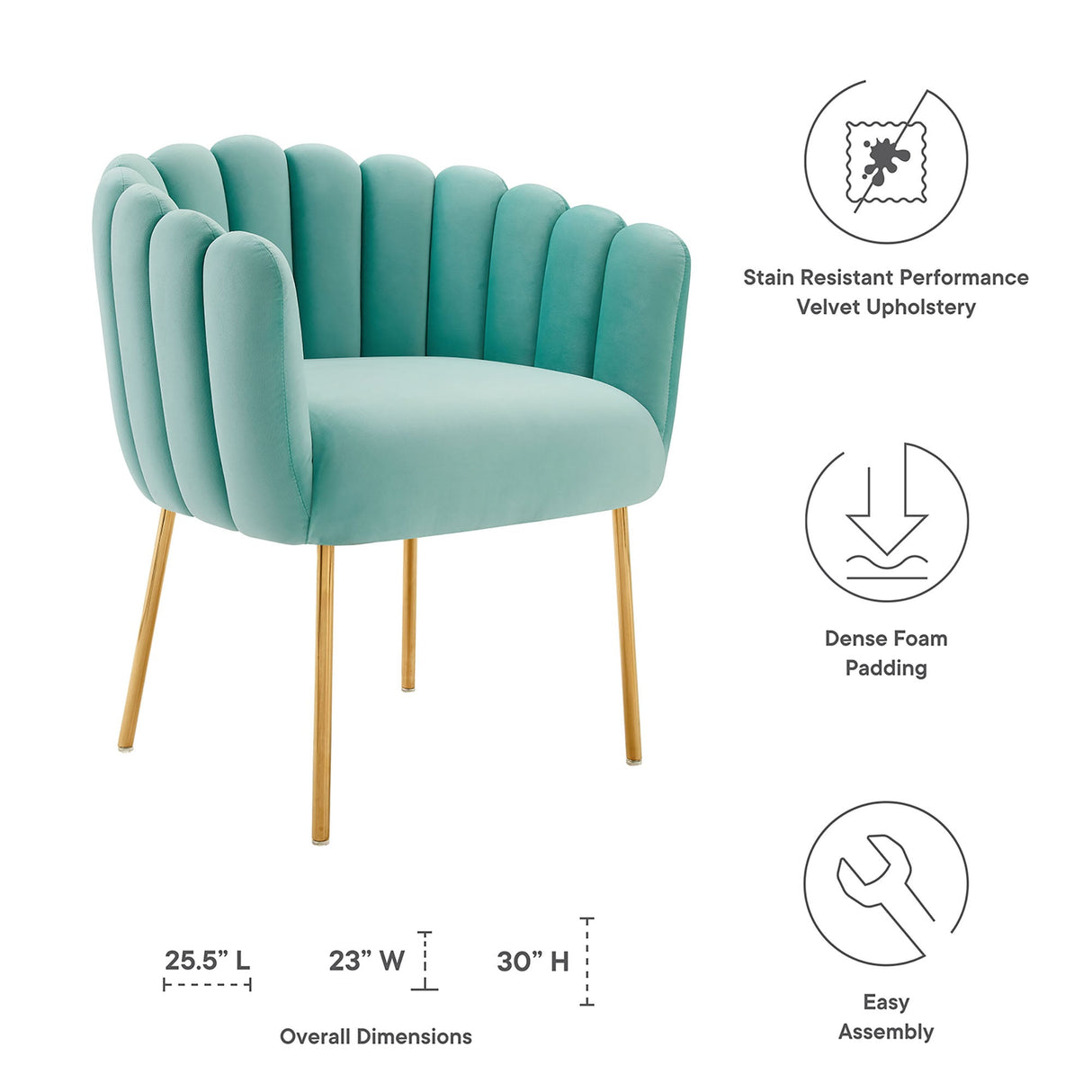 23 Inch Channel Tufted Performance Velvet Armchair