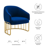 24 Inch Performance Velvet Armchair with Gold Stainless Steel Base