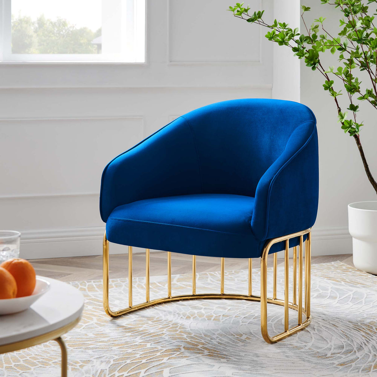 24 Inch Performance Velvet Armchair with Gold Stainless Steel Base