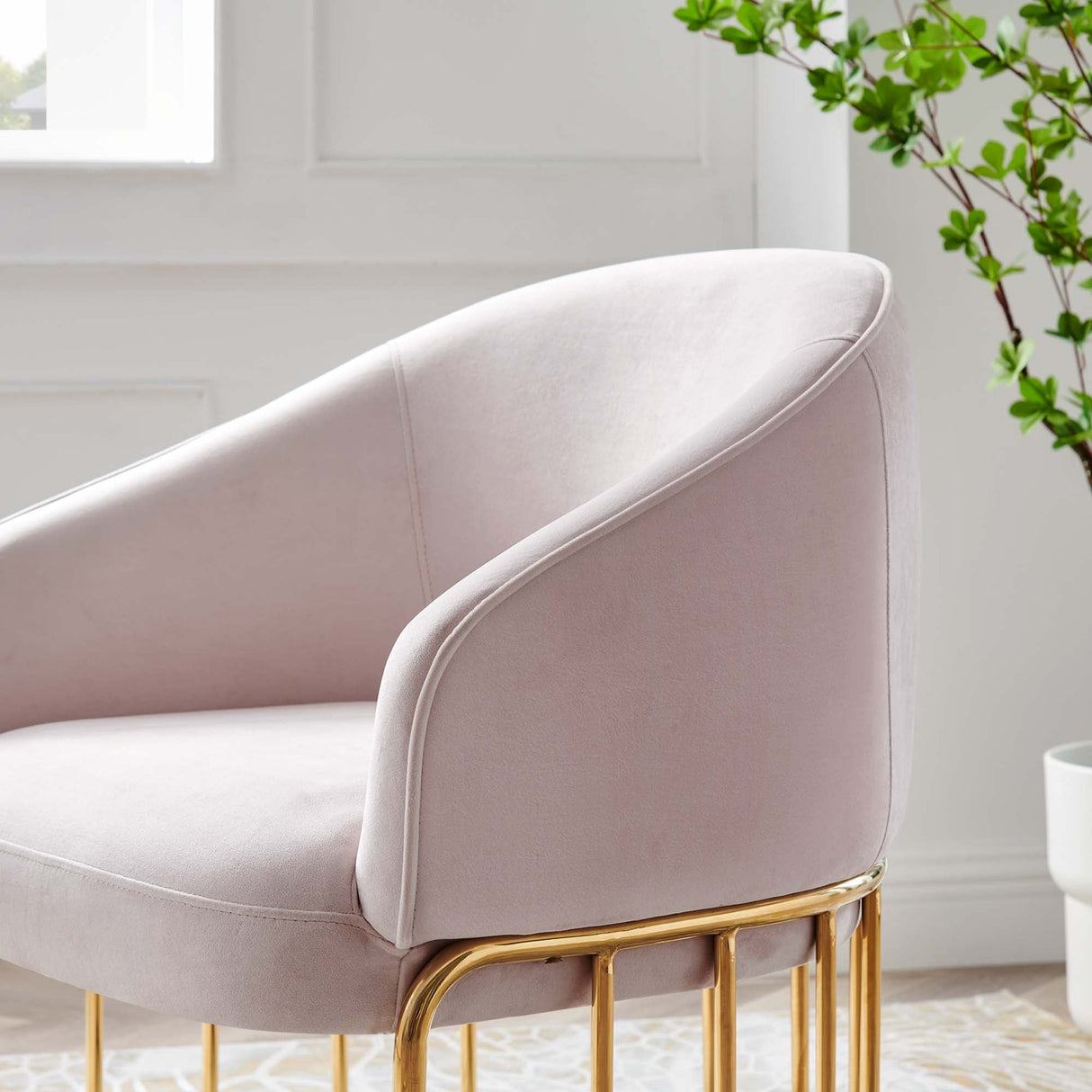 24 Inch Performance Velvet Armchair with Gold Stainless Steel Base