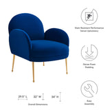 32 Inch Performance Velvet Armchair with Gold Stainless Steel Legs