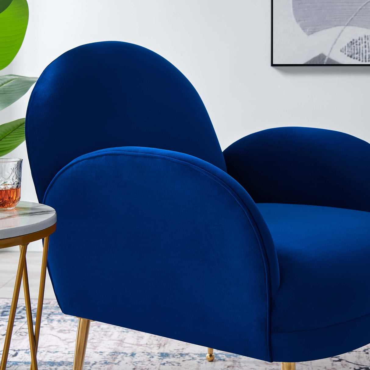 32 Inch Performance Velvet Armchair with Gold Stainless Steel Legs