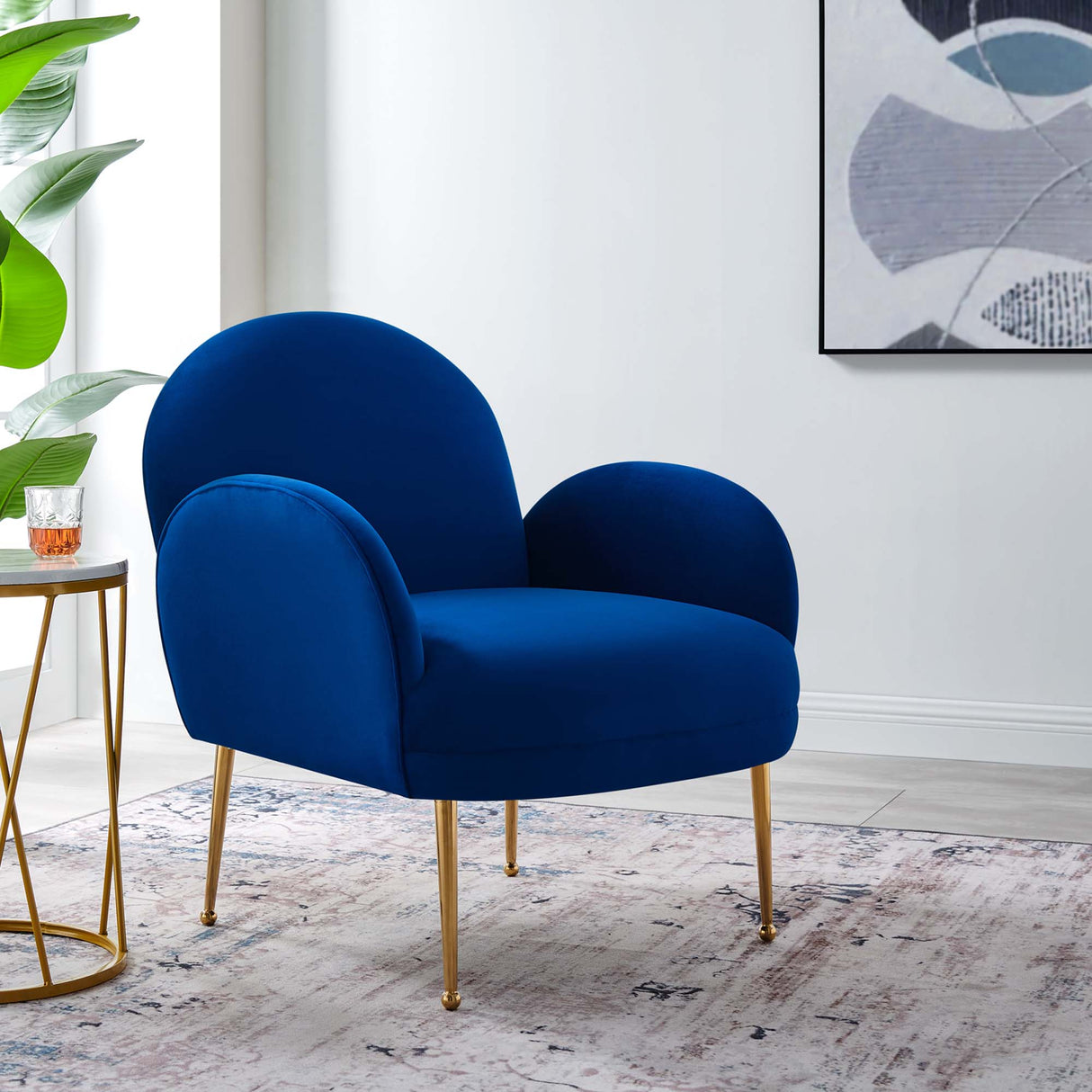 32 Inch Performance Velvet Armchair with Gold Stainless Steel Legs
