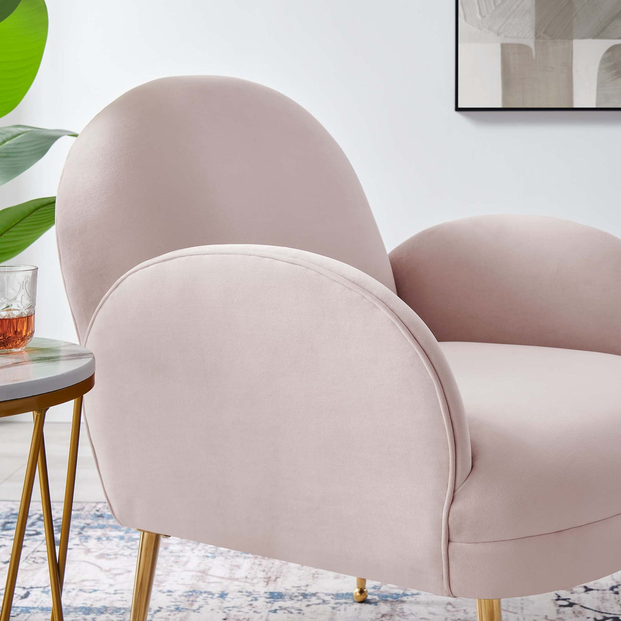 32 Inch Performance Velvet Armchair with Gold Stainless Steel Legs