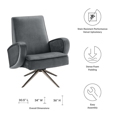31 Inch Performance Velvet Swivel Chair with Stainless Steel Base