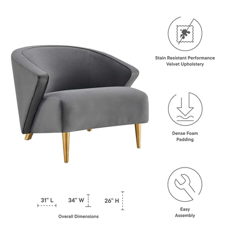 31 Inch Performance Velvet Armchair with Brushed Gold Legs