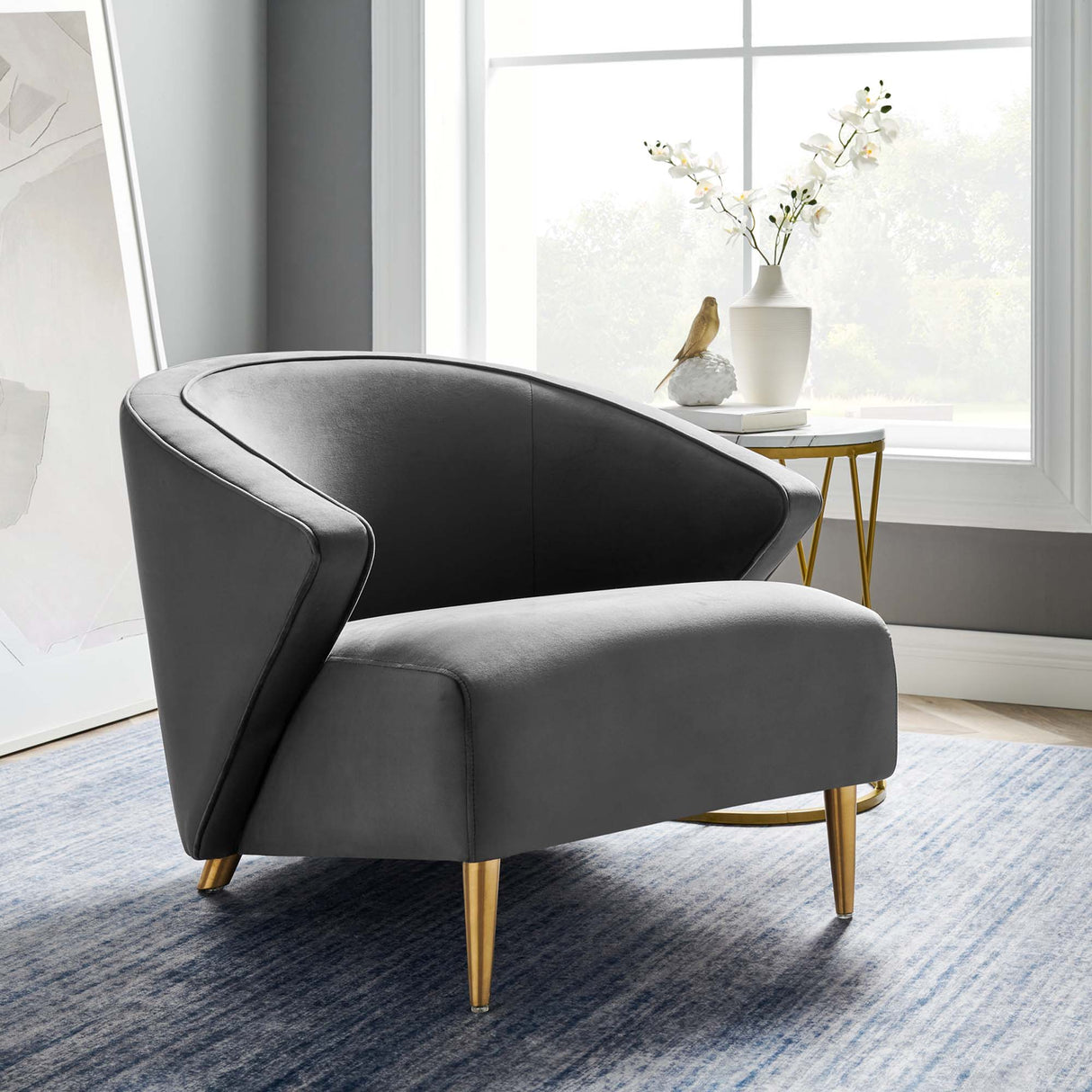 31 Inch Performance Velvet Armchair with Brushed Gold Legs